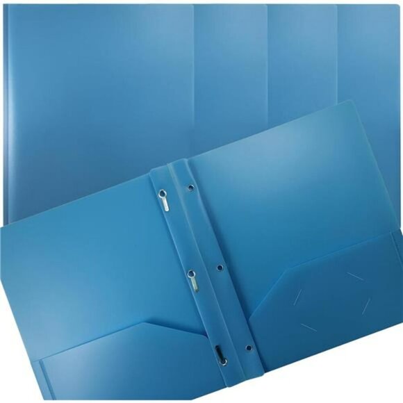 Better Office Products Light Blue Plastic 2 Pocket Folders with Prongs 24 Pack - Picture 1 of 6